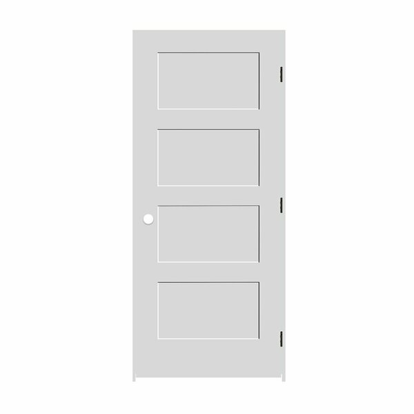 Codel Doors 24" x 80" x 1-3/8" Primed 4-Panel Equal Panel Interior Shaker 4-9/16" LH Prehung Door w/Mtt Blk Hngs 2068pri8444LH10B4916